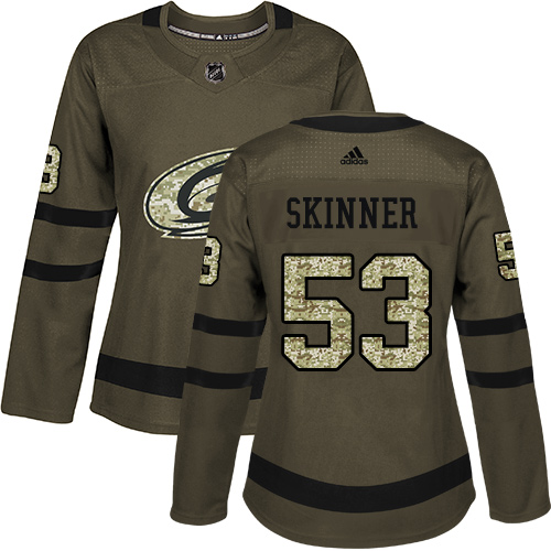 Adidas Hurricanes #53 Jeff Skinner Green Salute to Service Women's Stitched NHL Jersey