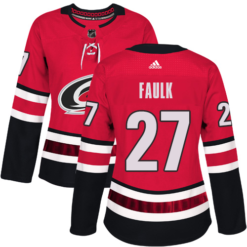 Adidas Hurricanes #27 Justin Faulk Red Home Authentic Women's Stitched NHL Jersey