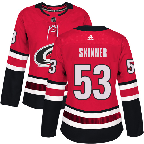 Adidas Hurricanes #53 Jeff Skinner Red Home Authentic Women's Stitched NHL Jersey