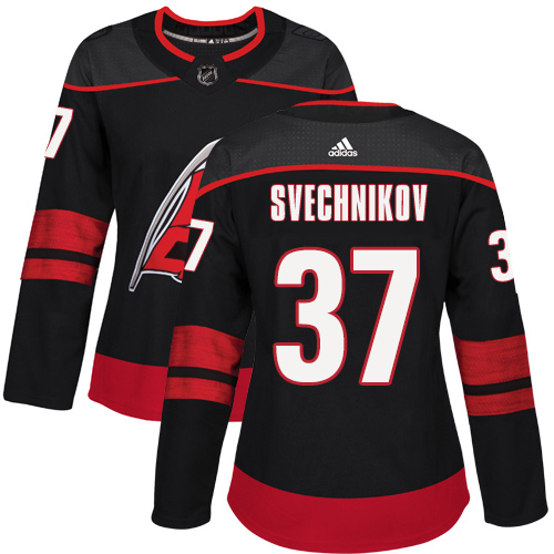 Adidas Hurricanes #37 Andrei Svechnikov Black Alternate Authentic Women's Stitched NHL Jersey