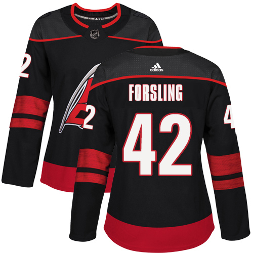 Adidas Hurricanes #42 Gustav Forsling Black Alternate Authentic Women's Stitched NHL Jersey