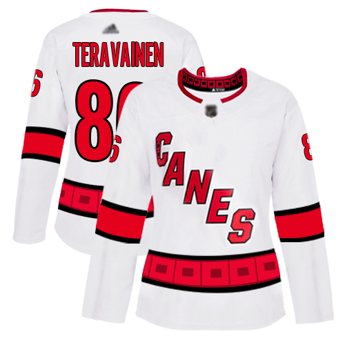 Adidas Hurricanes #86 Teuvo Teravainen White Road Authentic Women's Stitched NHL Jersey