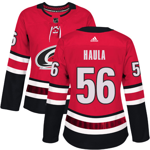 Adidas Hurricanes #56 Erik Haula Red Home Authentic Women's Stitched NHL Jersey