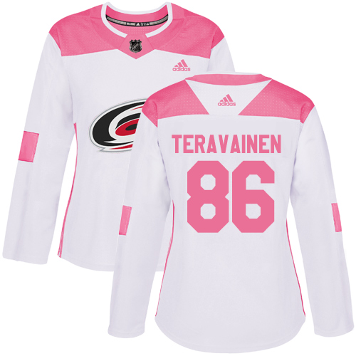 Adidas Hurricanes #86 Teuvo Teravainen White/Pink Authentic Fashion Women's Stitched NHL Jersey
