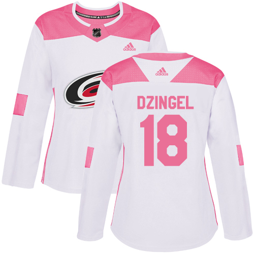 Adidas Hurricanes #18 Ryan Dzingel White/Pink Authentic Fashion Women's Stitched NHL Jersey