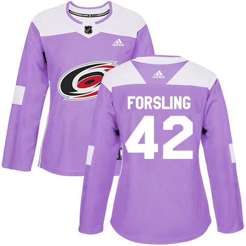 Adidas Hurricanes #42 Gustav Forsling Purple Authentic Fights Cancer Women's Stitched NHL Jersey