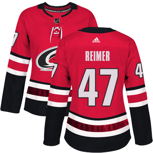 Adidas Hurricanes #47 James Reimer Red Home Authentic Women's Stitched NHL Jersey