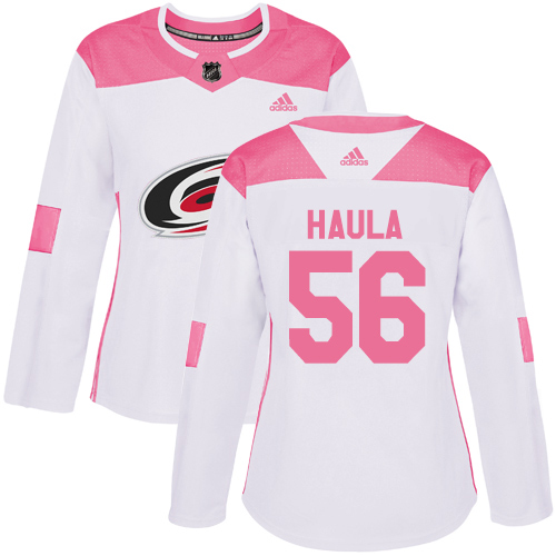 Adidas Hurricanes #56 Erik Haula White/Pink Authentic Fashion Women's Stitched NHL Jersey