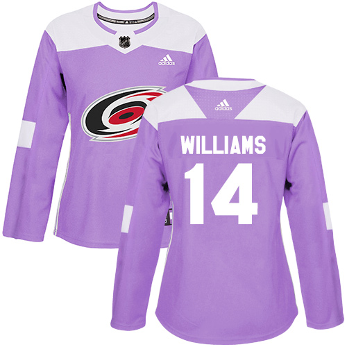 Adidas Hurricanes #14 Justin Williams Purple Authentic Fights Cancer Women's Stitched NHL Jersey