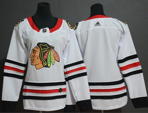 Adidas Blackhawks Blank White Road Authentic Women's Stitched NHL Jersey