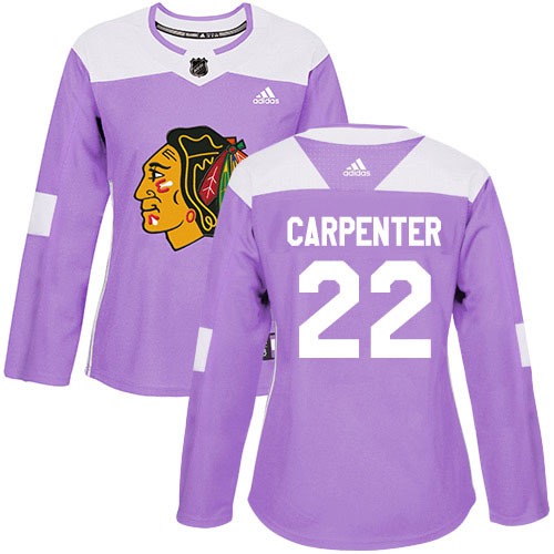 Adidas Blackhawks #22 Ryan Carpenter Purple Authentic Fights Cancer Women's Stitched NHL Jersey