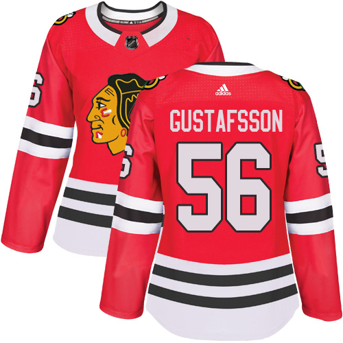 Adidas Blackhawks #56 Erik Gustafsson Red Home Authentic Women's Stitched NHL Jersey