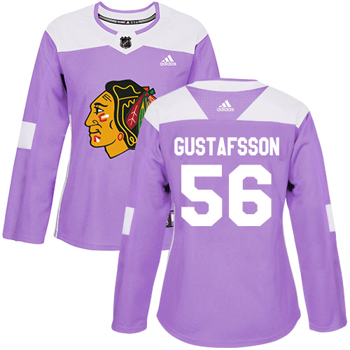 Adidas Blackhawks #56 Erik Gustafsson Purple Authentic Fights Cancer Women's Stitched NHL Jersey