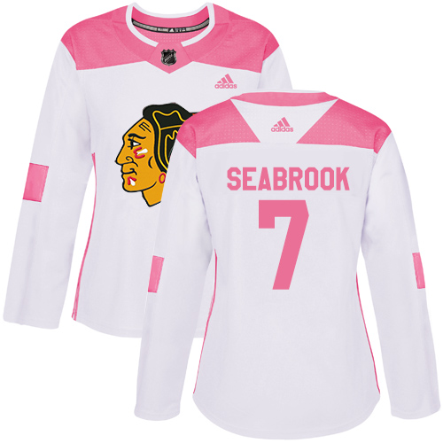 Adidas Blackhawks #7 Brent Seabrook White/Pink Authentic Fashion Women's Stitched NHL Jersey