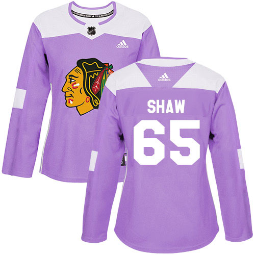 Adidas Blackhawks #65 Andrew Shaw Purple Authentic Fights Cancer Women's Stitched NHL Jersey