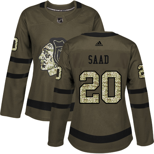 Adidas Blackhawks #20 Brandon Saad Green Salute to Service Women's Stitched NHL Jersey