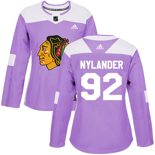Adidas Blackhawks #92 Alexander Nylander Purple Authentic Fights Cancer Women's Stitched NHL Jersey