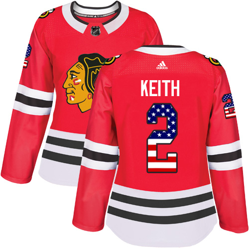 Adidas Blackhawks #2 Duncan Keith Red Home Authentic USA Flag Women's Stitched NHL Jersey