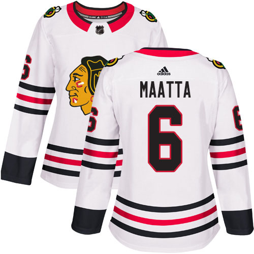 Adidas Blackhawks #6 Olli Maatta White Road Authentic Women's Stitched NHL Jersey