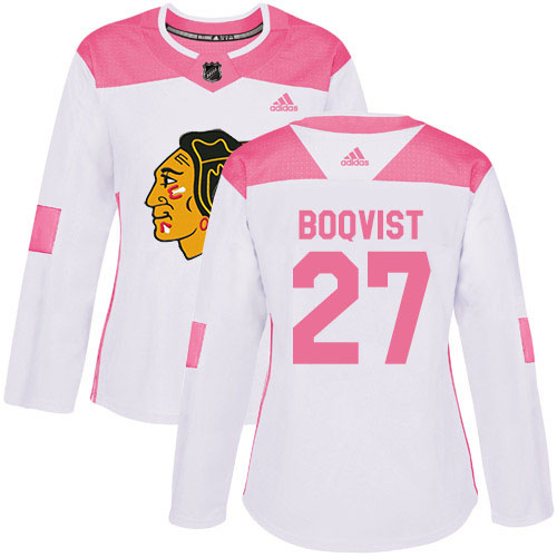 Adidas Blackhawks #27 Adam Boqvist White/Pink Authentic Fashion Women's Stitched NHL Jersey