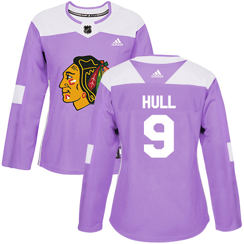 Adidas Blackhawks #9 Bobby Hull Purple Authentic Fights Cancer Women's Stitched NHL Jersey