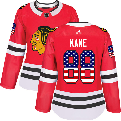Adidas Blackhawks #88 Patrick Kane Red Home Authentic USA Flag Women's Stitched NHL Jersey