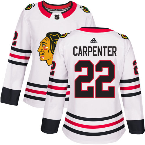Adidas Blackhawks #22 Ryan Carpenter White Road Authentic Women's Stitched NHL Jersey