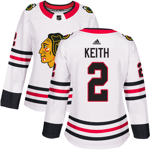Adidas Blackhawks #2 Duncan Keith White Road Authentic Women's Stitched NHL Jersey