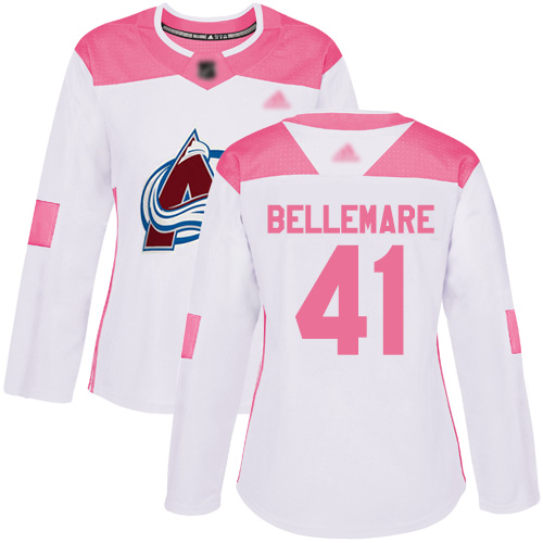 Adidas Avalanche #41 Pierre-Edouard Bellemare White/Pink Authentic Fashion Women's Stitched NHL Jersey