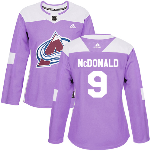 Adidas Avalanche #9 Lanny McDonald Purple Authentic Fights Cancer Women's Stitched NHL Jersey