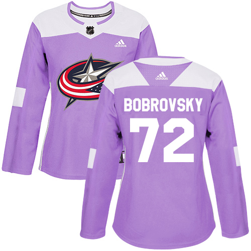Adidas Blue Jackets #72 Sergei Bobrovsky Purple Authentic Fights Cancer Women's Stitched NHL Jersey