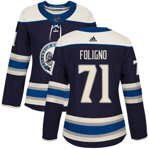 Adidas Blue Jackets #71 Nick Foligno Navy Alternate Authentic Women's Stitched NHL Jersey