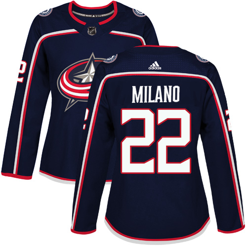 Adidas Blue Jackets #22 Sonny Milano Navy Blue Home Authentic Women's Stitched NHL Jersey