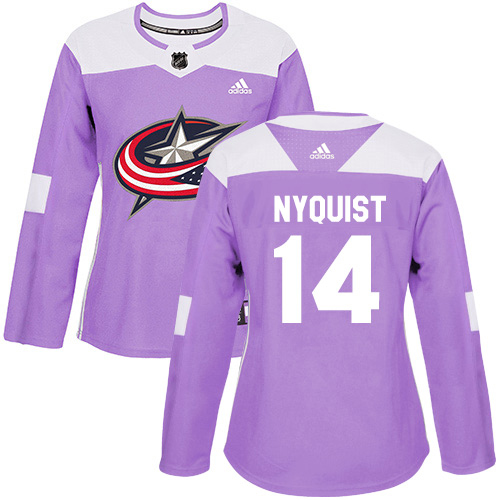 Adidas Blue Jackets #14 Gustav Nyquist Purple Authentic Fights Cancer Women's Stitched NHL Jersey