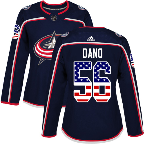 Adidas Blue Jackets #56 Marko Dano Navy Blue Home Authentic USA Flag Women's Stitched NHL Jersey