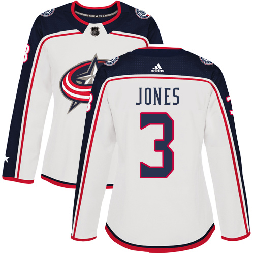 Adidas Blue Jackets #3 Seth Jones White Road Authentic Women's Stitched NHL Jersey