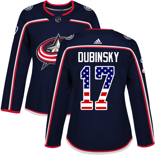 Adidas Blue Jackets #17 Brandon Dubinsky Navy Blue Home Authentic USA Flag Women's Stitched NHL Jersey