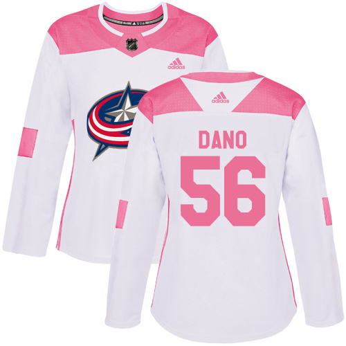 Adidas Blue Jackets #56 Marko Dano White/Pink Authentic Fashion Women's Stitched NHL Jersey