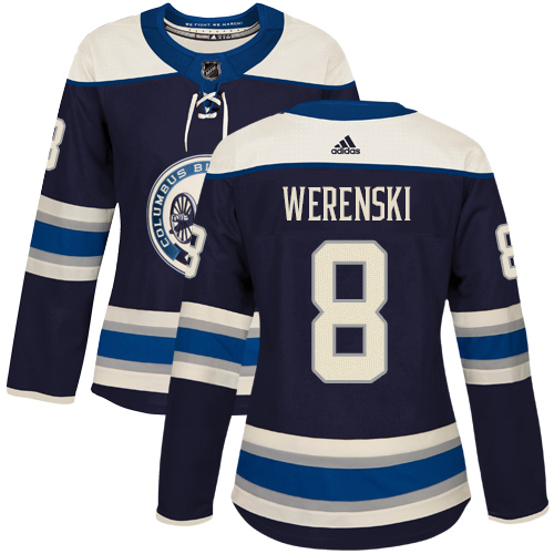 Adidas Blue Jackets #8 Zach Werenski Navy Alternate Authentic Women's Stitched NHL Jersey