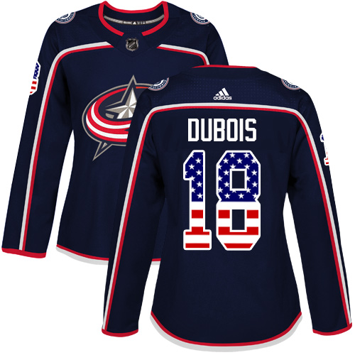 Adidas Blue Jackets #18 Pierre-Luc Dubois Navy Blue Home Authentic USA Flag Women's Stitched NHL Jersey