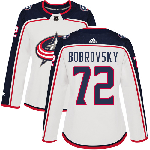 Adidas Blue Jackets #72 Sergei Bobrovsky White Road Authentic Women's Stitched NHL Jersey