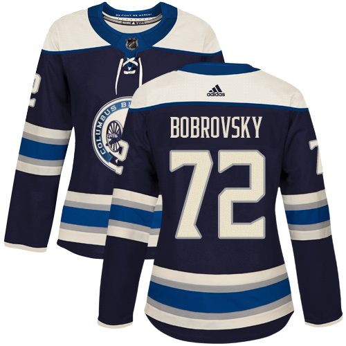 Adidas Blue Jackets #72 Sergei Bobrovsky Navy Alternate Authentic Women's Stitched NHL Jersey