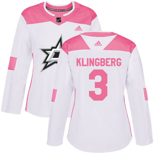 Adidas Stars #3 John Klingberg White/Pink Authentic Fashion Women's Stitched NHL Jersey