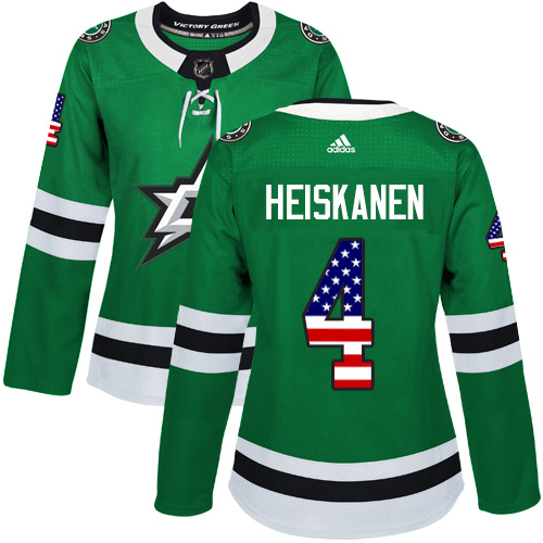 Adidas Stars #4 Miro Heiskanen Green Home Authentic USA Flag Women's Stitched NHL Jersey