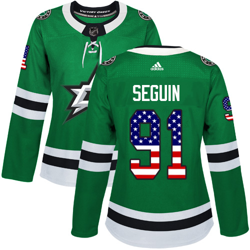 Adidas Stars #91 Tyler Seguin Green Home Authentic USA Flag Women's Stitched NHL Jersey