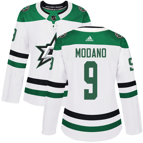 Adidas Stars #9 Mike Modano White Road Authentic Women's Stitched NHL Jersey