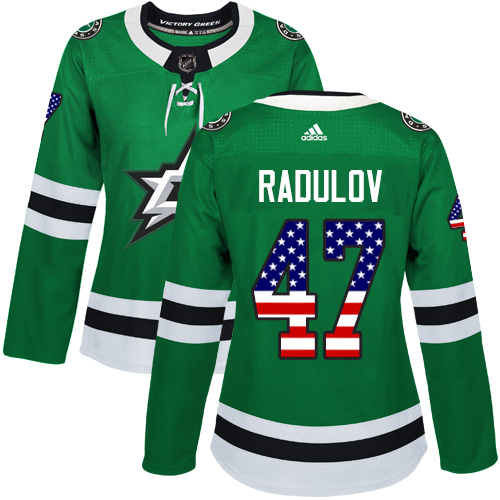 Adidas Stars #47 Alexander Radulov Green Home Authentic USA Flag Women's Stitched NHL Jersey