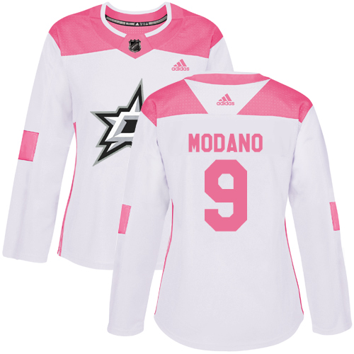 Adidas Stars #9 Mike Modano White/Pink Authentic Fashion Women's Stitched NHL Jersey