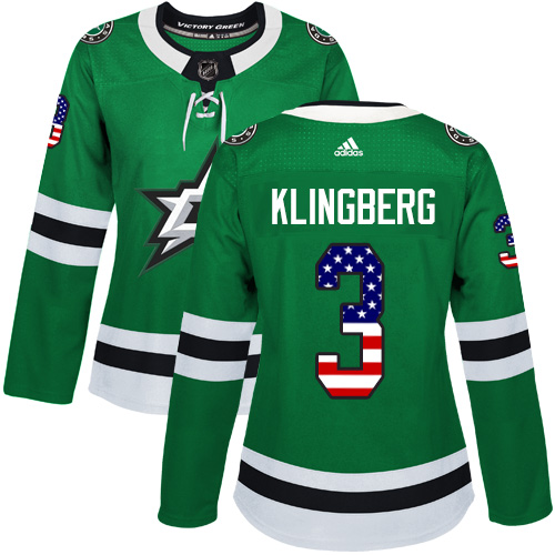 Adidas Stars #3 John Klingberg Green Home Authentic USA Flag Women's Stitched NHL Jersey