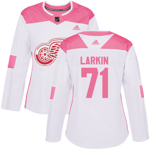 Adidas Red Wings #71 Dylan Larkin White/Pink Authentic Fashion Women's Stitched NHL Jersey